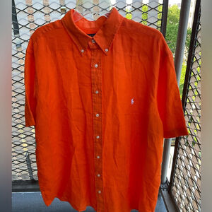 Ralph Lauren Piece Dye Linen Shirt- ORANGE
